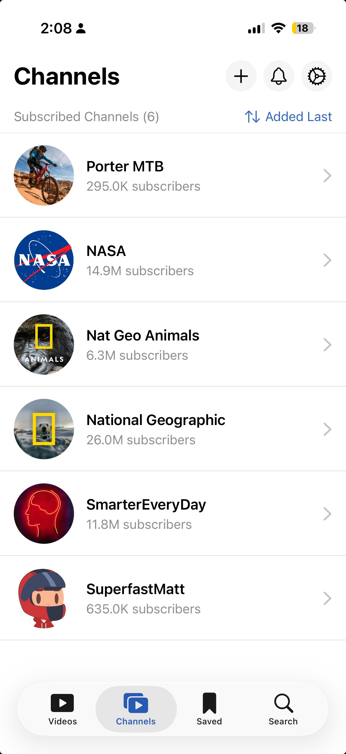 VideoFocus on iPhone showing channel list