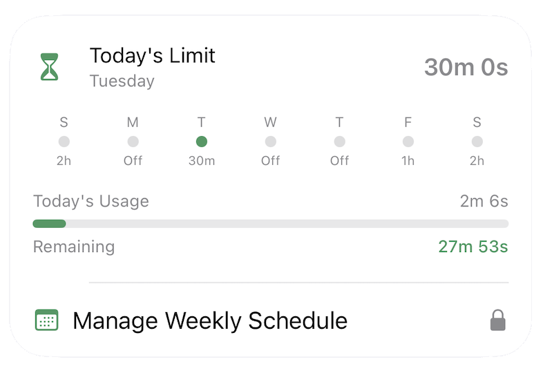 VideoFocus today's screen time widget